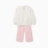 Cotton jogging set with Minnie print for babies and girls, white/pink