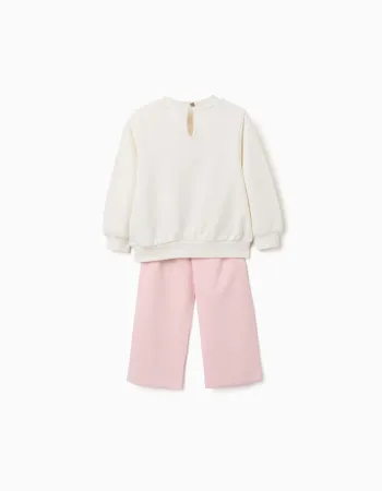Cotton jogging set with Minnie print for babies and girls, white/pink