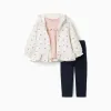 3-piece cotton set with floral print for baby girls, white/pink/blue