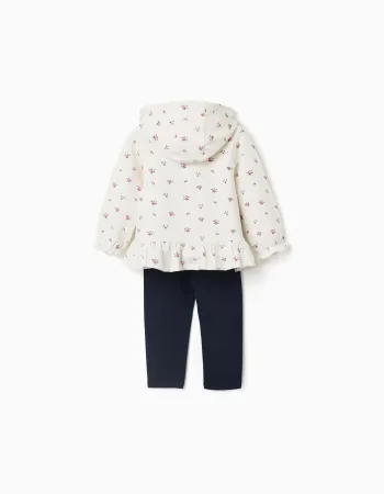 3-piece cotton set with floral print for baby girls, white/pink/blue