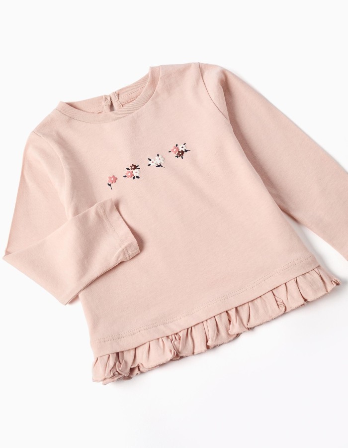 3-piece cotton set with floral print for baby girls, white/pink/blue