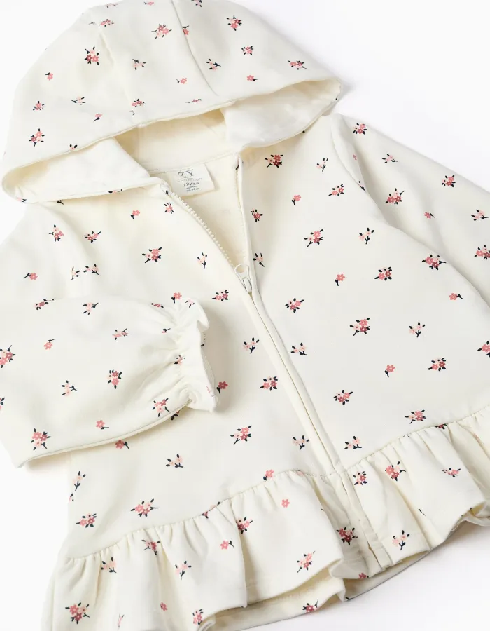 3-piece cotton set with floral print for baby girls, white/pink/blue