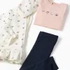 3-piece cotton set with floral print for baby girls, white/pink/blue