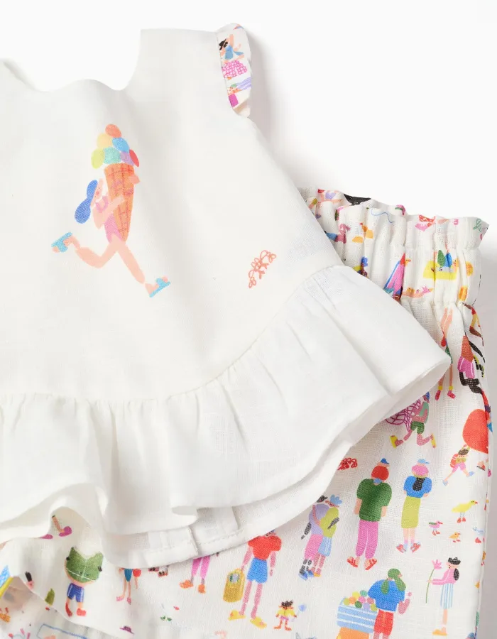 Top and shorts with print Carolina Celas x Zippy for baby girls, white