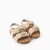 Suede Sandals with Bows for Baby Girls, Beige
