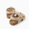 Suede Sandals with Bows for Baby Girls, Beige