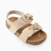 Suede Sandals with Bows for Baby Girls, Beige
