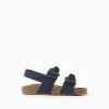 Suede Sandals with Bows for Baby Girls, Dark Blue