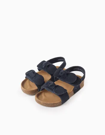 Suede Sandals with Bows for Baby Girls, Dark Blue