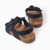 Suede Sandals with Bows for Baby Girls, Dark Blue