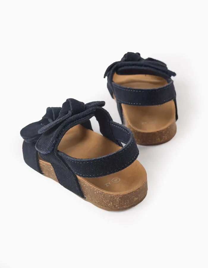 Suede Sandals with Bows for Baby Girls, Dark Blue