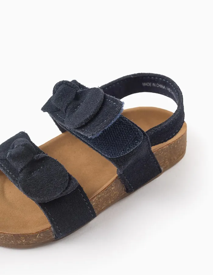Suede Sandals with Bows for Baby Girls, Dark Blue