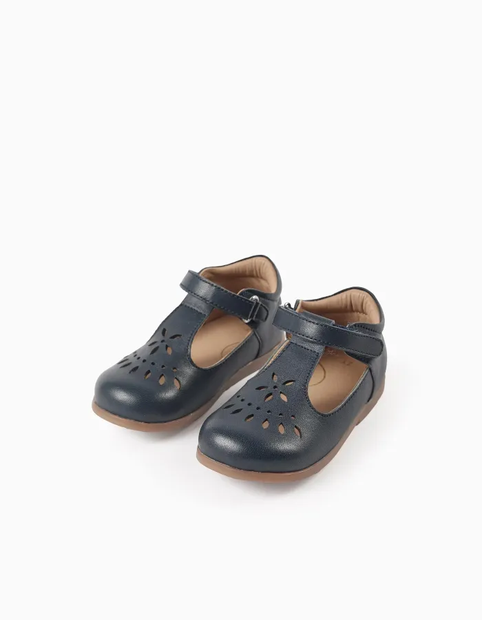 Mary Jane shoes in leather for baby girls, dark blue