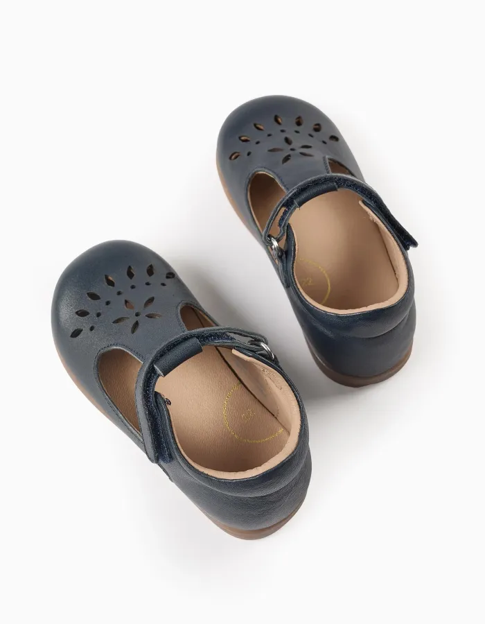 Mary Jane shoes in leather for baby girls, dark blue