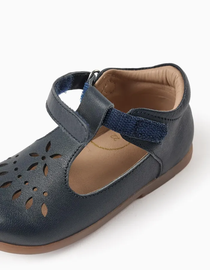 Mary Jane shoes in leather for baby girls, dark blue