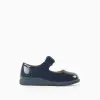 Patent Leather Ballerina Flats with Velvet Bow for Baby Girls, Dark Blue