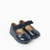 Patent Leather Ballerina Flats with Velvet Bow for Baby Girls, Dark Blue