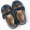 Patent Leather Ballerina Flats with Velvet Bow for Baby Girls, Dark Blue