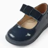 Patent Leather Ballerina Flats with Velvet Bow for Baby Girls, Dark Blue