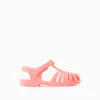 Rubber jelly sandals with touch-fastener for baby girls, light coral