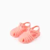 Rubber jelly sandals with touch-fastener for baby girls, light coral