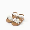 Leather sandals with decorative bow for baby girls, white