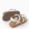 Leather sandals with decorative bow for baby girls, white