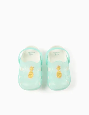 Rubber clogs with non-slip sole for babies and girls, light blue