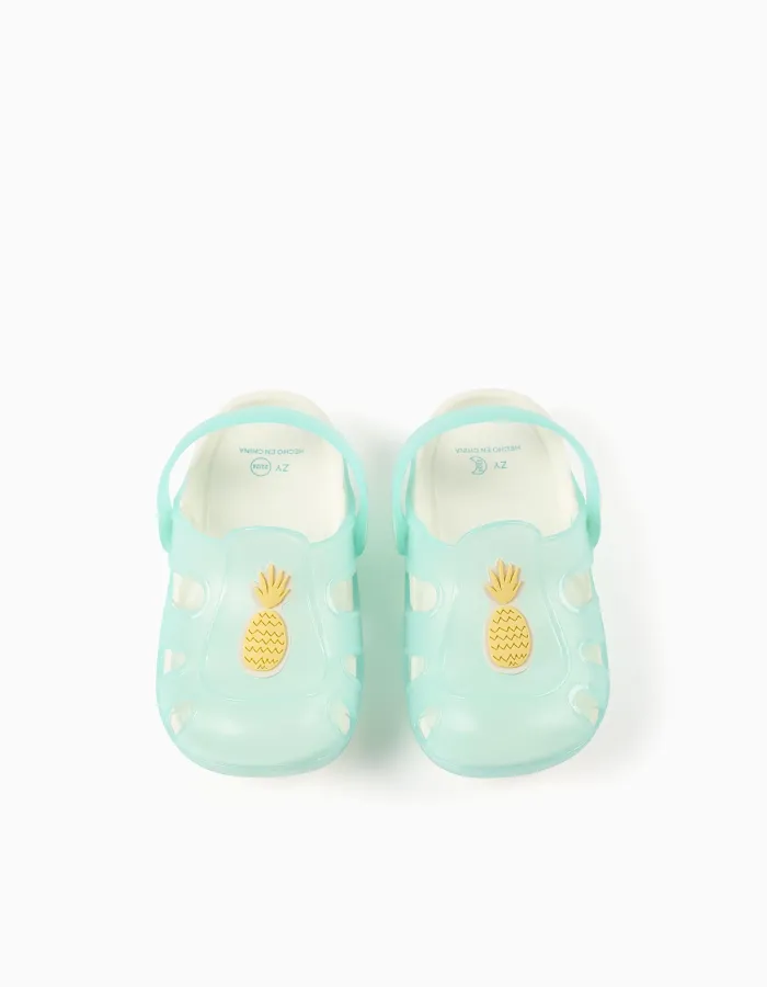 Rubber clogs with non-slip sole for babies and girls, light blue