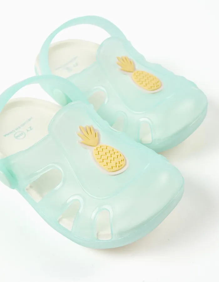 Rubber clogs with non-slip sole for babies and girls, light blue