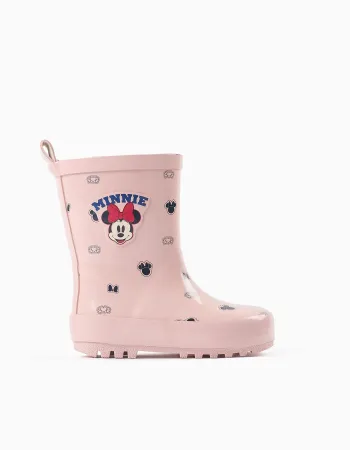 Rubber wellies with Minnie prints for baby girls, light pink