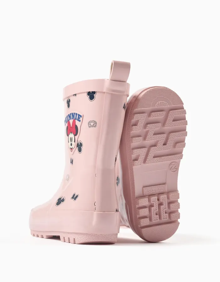 Rubber wellies with Minnie prints for baby girls, light pink
