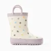 Rubber handle wellies with dots pattern for baby girls, white