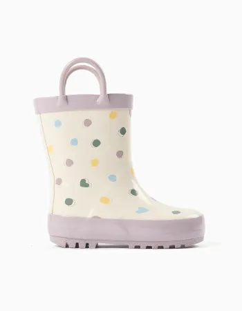 Rubber handle wellies with dots pattern for baby girls, white