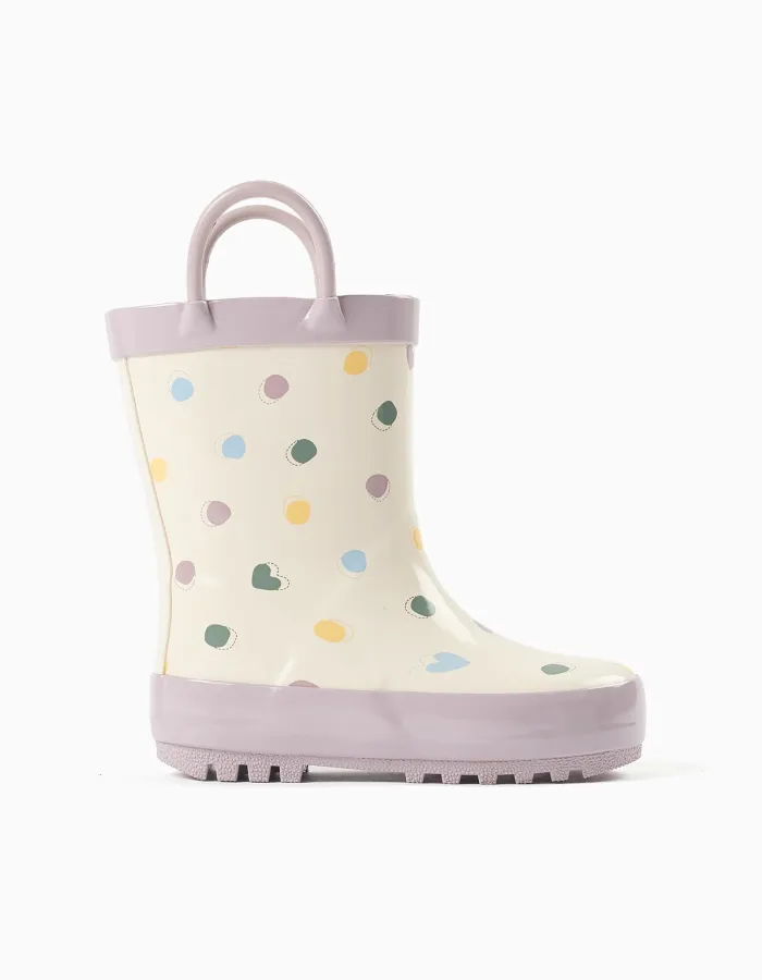 Rubber handle wellies with dots pattern for baby girls, white