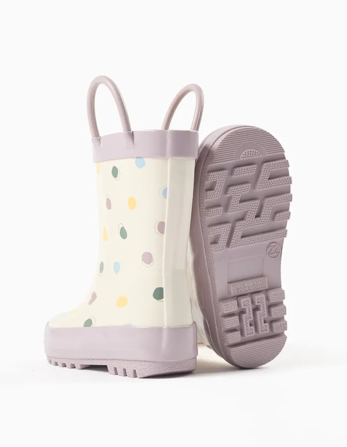 Rubber handle wellies with dots pattern for baby girls, white