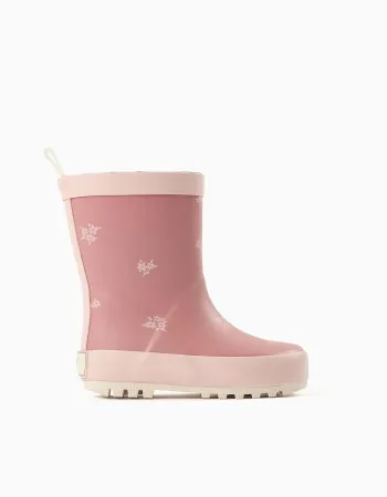 Rubber wellies with floral print for baby girls, pink