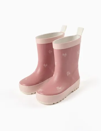 Rubber wellies with floral print for baby girls, pink