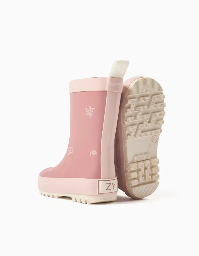 Rubber wellies with floral print for baby girls, pink