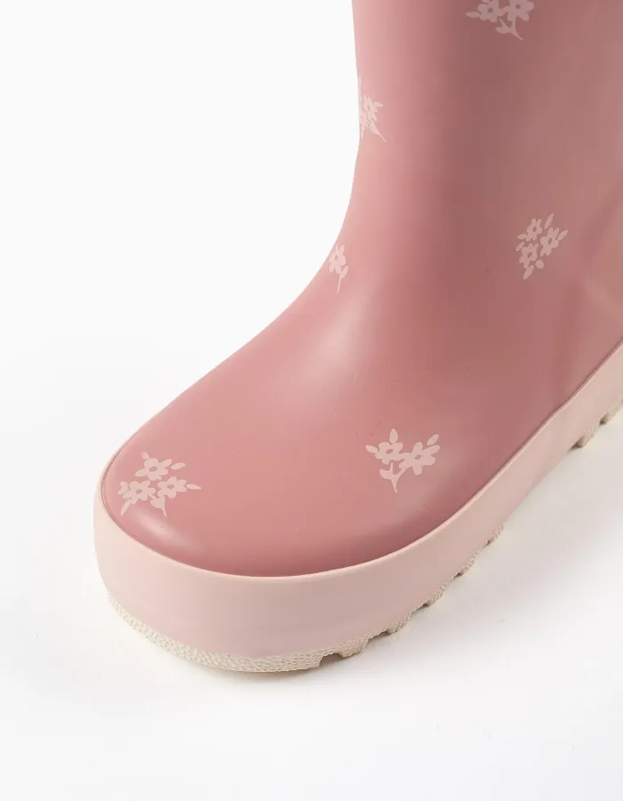 Rubber wellies with floral print for baby girls, pink