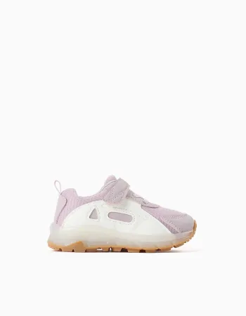 Light-up trainers with non-slip sole for baby girls, lilac/white