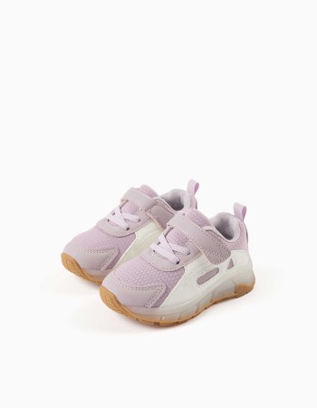 Light-up trainers with non-slip sole for baby girls, lilac/white