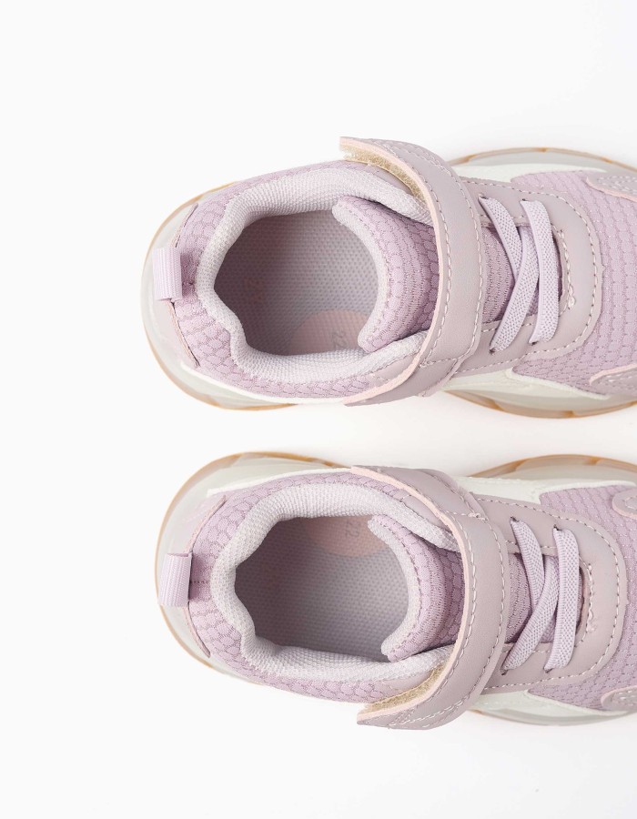 Light-up trainers with non-slip sole for baby girls, lilac/white