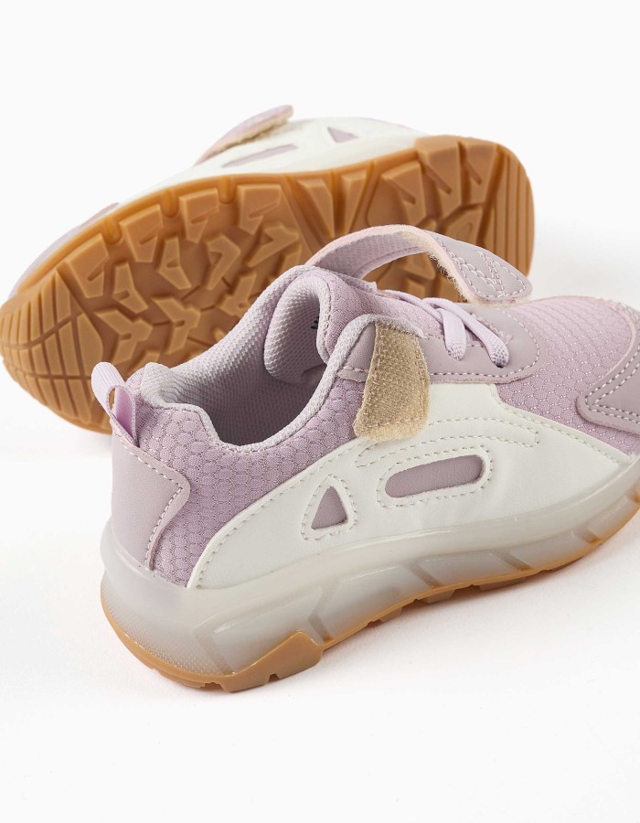 Light-up trainers with non-slip sole for baby girls, lilac/white