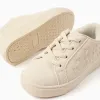 Trainers with embossed bows and elastic laces for baby girls, beige