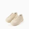 Trainers with embossed bows and elastic laces for baby girls, beige