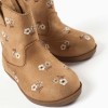 Suedette boots with embroidered flowers for baby girls, camel