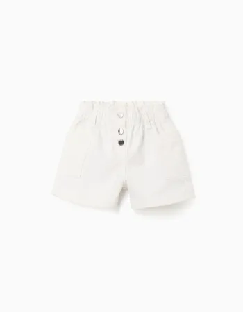 Twill shorts with cargo pockets for baby girls, white