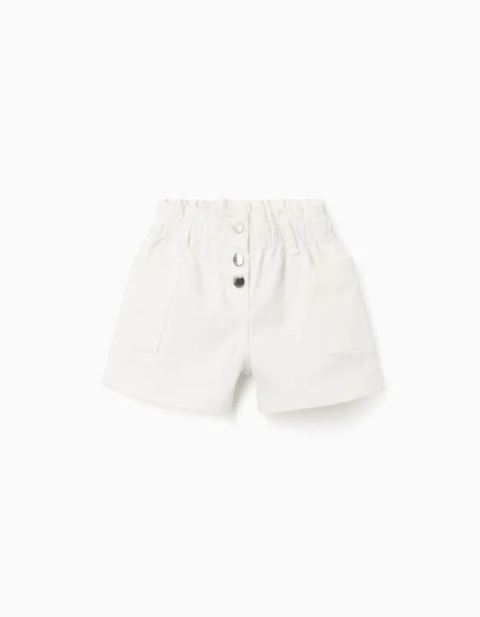 Twill shorts with cargo pockets for baby girls, white