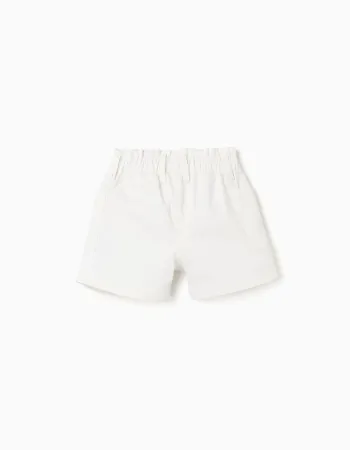 Twill shorts with cargo pockets for baby girls, white